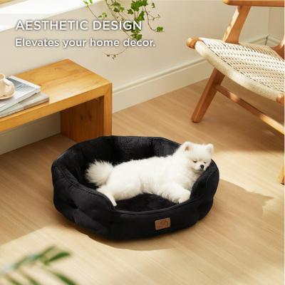 Show full view: Bedsure Round Bolster Anti-Slip Puppy & Kitten Bed with Washable Pillow Cushion, Black, Medium slide 5 of 10