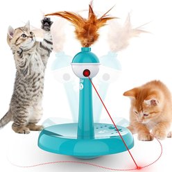 PetNF 3-in-1 Rechargeable Automatic Interactive Tumbler Cat Laser Toy, Tiffany Blue, 6 x 6 x 5-in