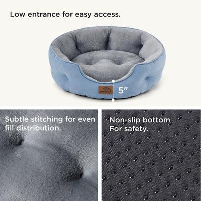 Show full view: Bedsure Round Bolster Anti-Slip Puppy & Kitten Bed with Washable Pillow Cushion, Frost Blue, Medium slide 6 of 10