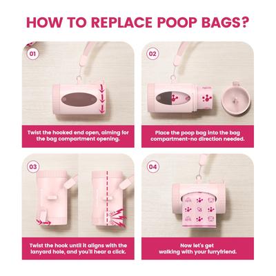 Show full view: Pawview Leash Attachment Smart Holder Dog Poop Bag Dispenser with Bags, Carabiner Clip & Swivel Hook Design, 105 count, Lavender Scent, Pink slide 9 of 12