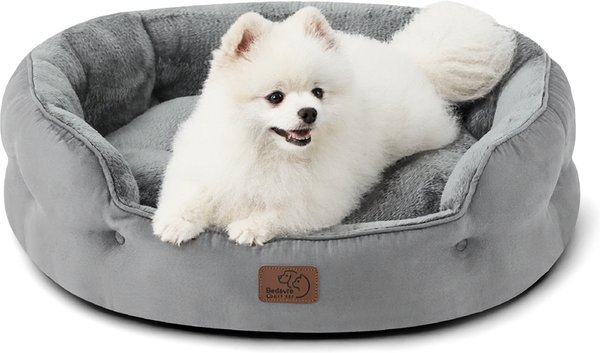 Bedsure Round Orthopedic Bolster Anti-Slip Puppy & Kitten Bed with Washable Pillow Cushion
