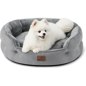 Bedsure Round Orthopedic Bolster Anti-Slip Puppy & Kitten Bed with Washable Pillow Cushion, Grey, Medium