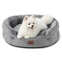 Bedsure Round Orthopedic Bolster Anti-Slip Puppy & Kitten Bed with Washable Pillow Cushion, Grey, Medium