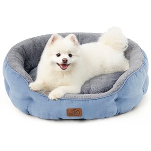 Bedsure Round Bolster Anti-Slip Puppy & Kitten Bed with Washable Pillow Cushion, Frost Blue, Medium