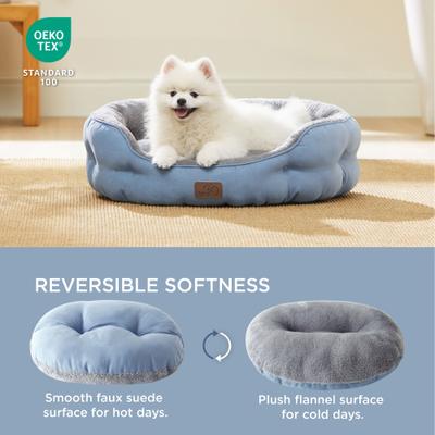Show full view: Bedsure Round Bolster Anti-Slip Puppy & Kitten Bed with Washable Pillow Cushion, Frost Blue, Medium slide 4 of 10