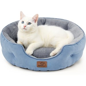 Bedsure Round Bolster Anti-Slip Puppy & Kitten Bed with Washable Pillow Cushion, Frost Blue, Small