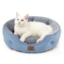 Bedsure Round Orthopedic Bolster Anti-Slip Puppy & Kitten Bed with Washable Pillow Cushion, Frost Blue, Small