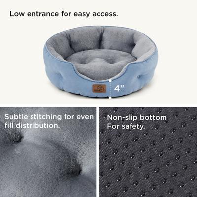 Show full view: Bedsure Round Bolster Anti-Slip Puppy & Kitten Bed with Washable Pillow Cushion, Frost Blue, Small slide 5 of 9
