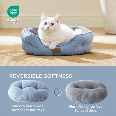 Show full view: Bedsure Round Bolster Anti-Slip Puppy & Kitten Bed with Washable Pillow Cushion, Frost Blue, Small slide 3 of 9