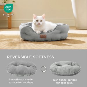 Bedsure Round Orthopedic Bolster Anti-Slip Puppy & Kitten Bed with Washable Pillow Cushion, Grey, Small