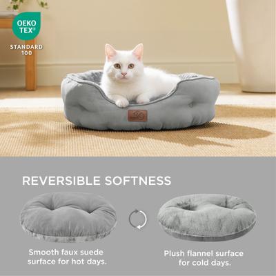 Show full view: Bedsure Round Bolster Anti-Slip Puppy & Kitten Bed with Washable Pillow Cushion, Grey, Small slide 4 of 10