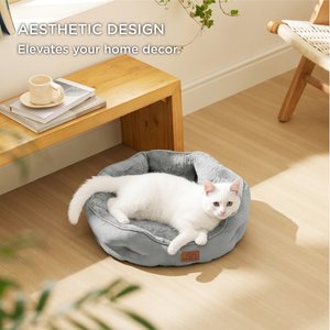 Bedsure Round Orthopedic Bolster Anti-Slip Puppy & Kitten Bed with Washable Pillow Cushion, Grey, Small