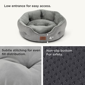 Bedsure Round Orthopedic Bolster Anti-Slip Puppy & Kitten Bed with Washable Pillow Cushion, Grey, Small