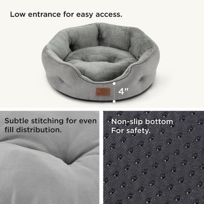 Show full view: Bedsure Round Bolster Anti-Slip Puppy & Kitten Bed with Washable Pillow Cushion, Grey, Small slide 5 of 10