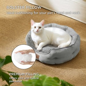 Bedsure Round Orthopedic Bolster Anti-Slip Puppy & Kitten Bed with Washable Pillow Cushion, Grey, Small