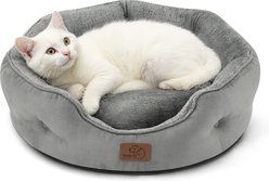 Bedsure Round Orthopedic Bolster Anti-Slip Puppy & Kitten Bed with Washable Pillow Cushion, Grey, Small