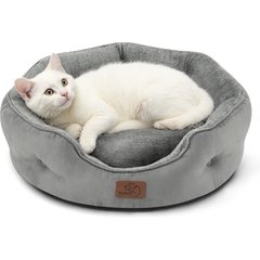 Bedsure Round Orthopedic Bolster Anti-Slip Puppy & Kitten Bed with Washable Pillow Cushion, Grey, Small