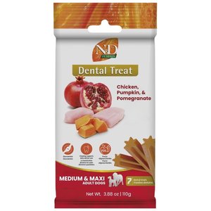 Farmina N&D Pumpkin Chicken, Pumpkin, & Pomegranate Medium & Maxi Dental Dog Treats, 3.5-oz bag, 7-count