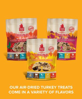 Show full view: Plato Original Real Strips Turkey & Pumpkin Recipe Grain-Free Dog Treats, 18-oz bag slide 9 of 11