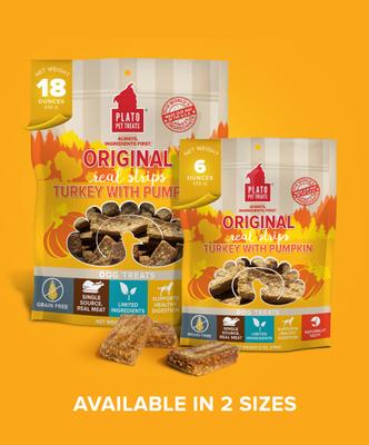 Show full view: Plato Original Real Strips Turkey & Pumpkin Recipe Grain-Free Dog Treats, 18-oz bag slide 8 of 11
