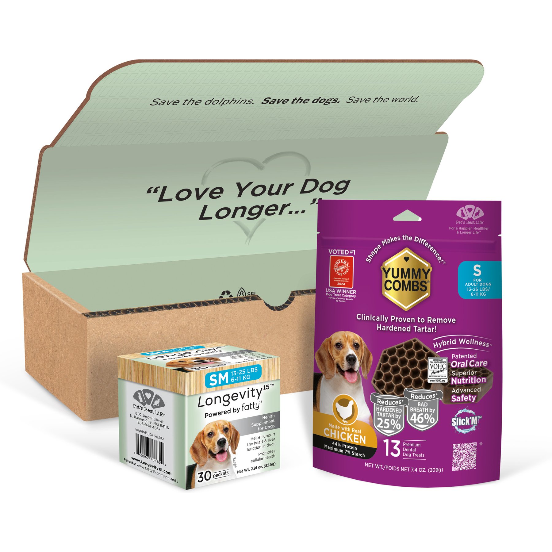 Longevity15 & Yummy Combs Mini-Pack Bundle Cheese Flavored Powder Supplement for Small Dogs, 2.91-oz bag