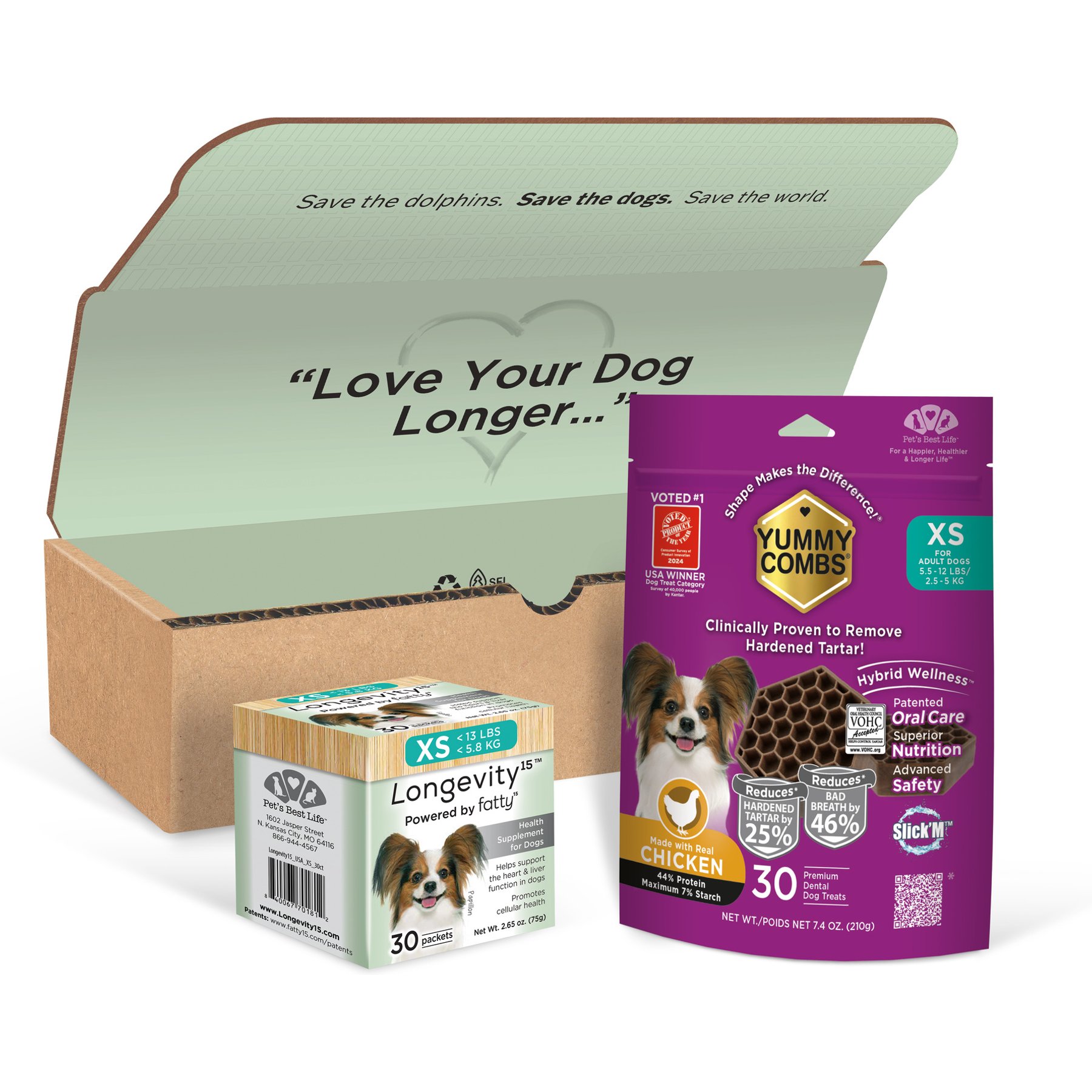 Longevity15 & Yummy Combs Mini-Pack Bundle Cheese Flavored Powder Supplement for X-Small Dogs, 2.65-oz bag