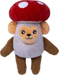 Fikas Freaky Friends Mushroom Monkey Squeaky Emotional Support Plush Dog Toy, Red/Brown/White