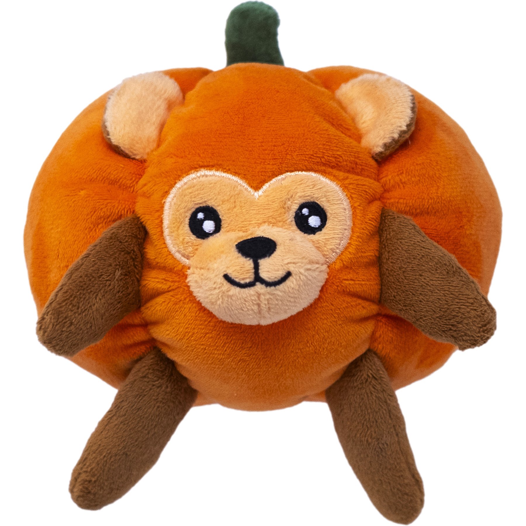 Fikas Freaky Friends Pumpkin Monkey Squeaky Emotional Support Plush Dog Toy, Orange/Brown