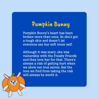 Show full view: Fikas Freaky Friends Pumpkin Bunny Squeaky Emotional Support Plush Dog Toy, Orange/Grey slide 5 of 6