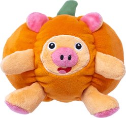 Fikas Freaky Friends Pumpkin Pig Squeaky Emotional Support Plush Dog Toy, Orange/Pink