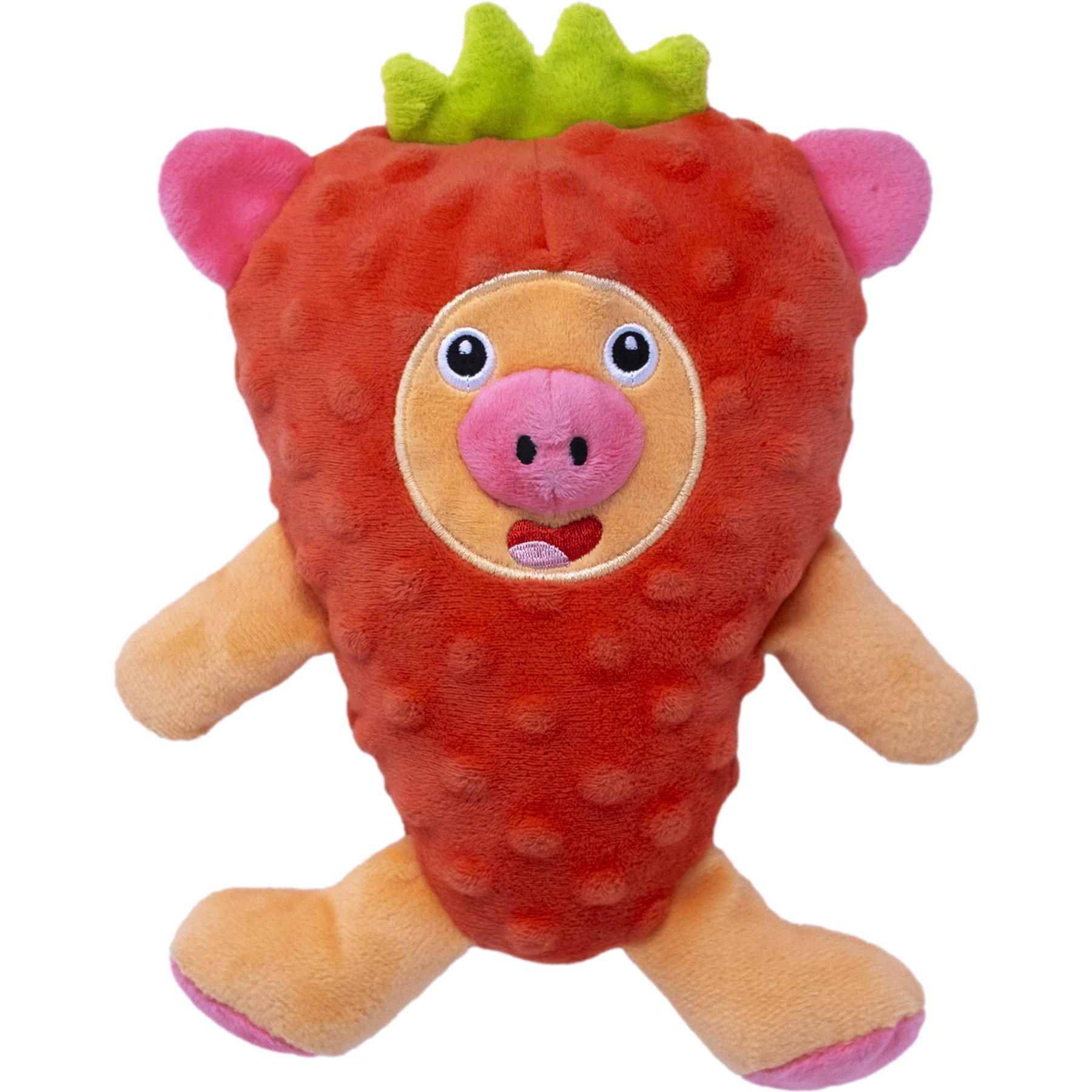 Fikas Freaky Friends Strawberry Pig Squeaky Emotional Support Plush Dog Toy, Red/Pink