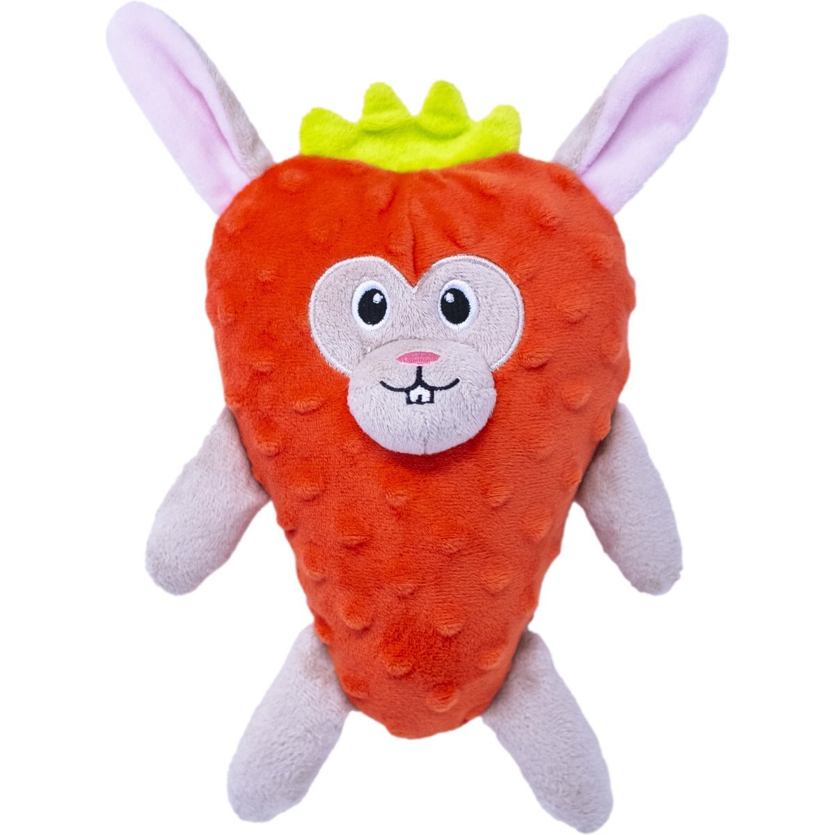 Fikas Freaky Friends Strawberry Bunny Squeaky Emotional Support Plush Dog Toy, Red/Grey