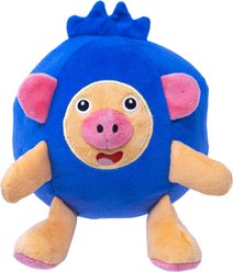 Fikas Freaky Friends Blueberry Pig Squeaky Emotional Support Plush Dog Toy, Blue/Pink