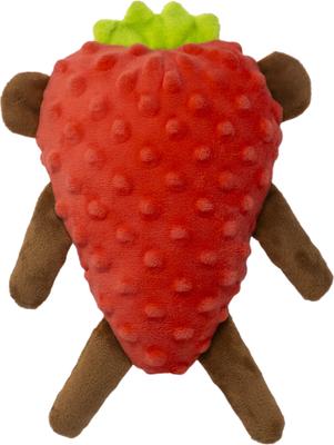 Show full view: Fikas Freaky Friends Strawberry Monkey Squeaky Emotional Support Plush Dog Toy, Red/Brown slide 3 of 6