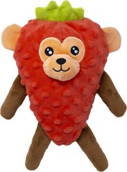 Fikas Freaky Friends Strawberry Monkey Squeaky Emotional Support Plush Dog Toy, Red/Brown
