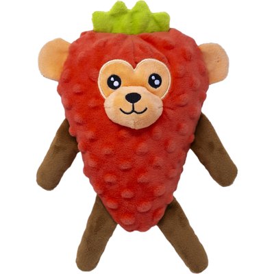 Fikas Freaky Friends Fikas Freaky Friends Strawberry Monkey Squeaky Emotional Support Plush Dog Toy, Red/Brown