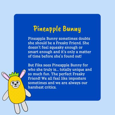 Show full view: Fikas Freaky Friends Pineapple Bunny Squeaky Emotional Support Plush Dog Toy, Yellow/Grey slide 5 of 5