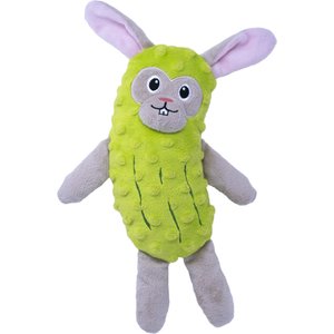 Fikas Freaky Friends Pickle Bunny Squeaky Emotional Support Plush Dog Toy, Green/Grey