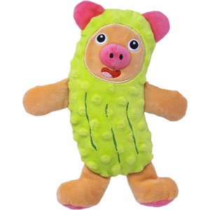 Fikas Freaky Friends Pickle Pig Squeaky Emotional Support Plush Dog Toy, Green/Pink