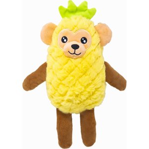 Fikas Freaky Friends Pineapple Monkey Squeaky Emotional Support Plush Dog Toy, Yellow/Brown