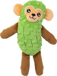 Fikas Freaky Friends Pickle Monkey Squeaky Emotional Support Plush Dog Toy, Green/Brown