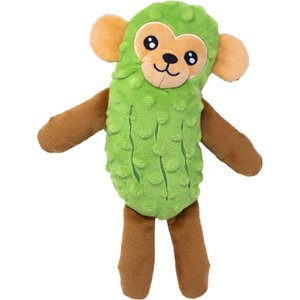Fikas Freaky Friends Pickle Monkey Squeaky Emotional Support Plush Dog Toy, Green/Brown