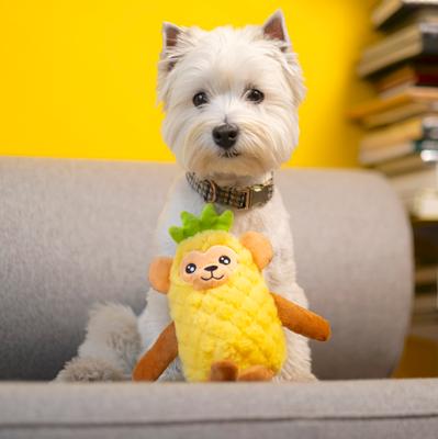 Show full view: Fikas Freaky Friends Pineapple Monkey Squeaky Emotional Support Plush Dog Toy, Yellow/Brown slide 3 of 6