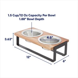 Frisco Wooden Bars Dog & Cat Double Bowl Diner, Black, Small: 1.5 cup slide 2 of 7