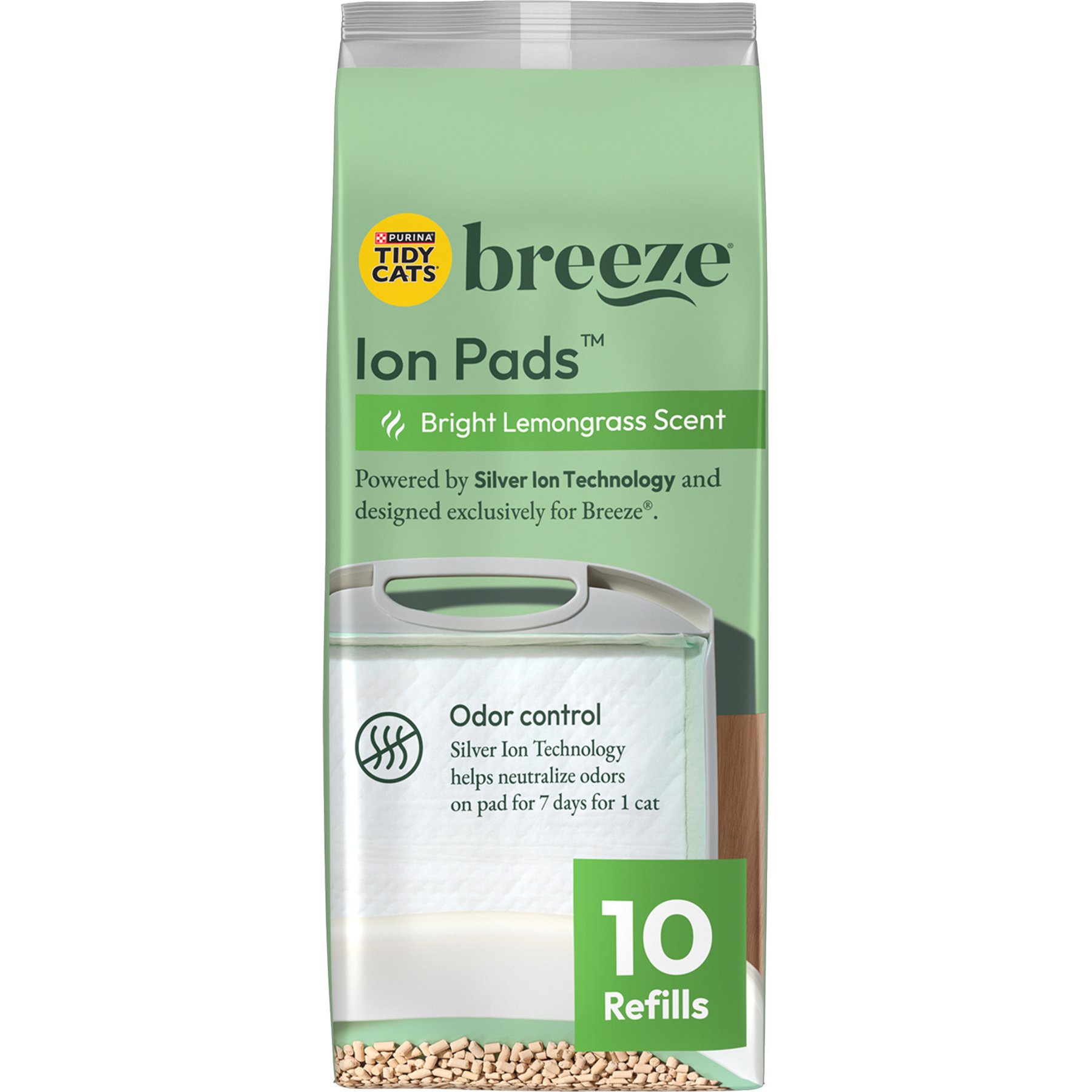 Tidy Cats Breeze Bright Lemongrass Scented Ion Cat Litter Box Pads Refill Pack, 10 pack