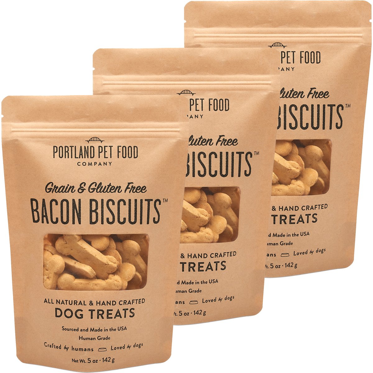 Portland Pet Food Company Bacon Biscuits Grain-Free & Gluten-Free Dog Treats, 5-oz bag, bundle of 3