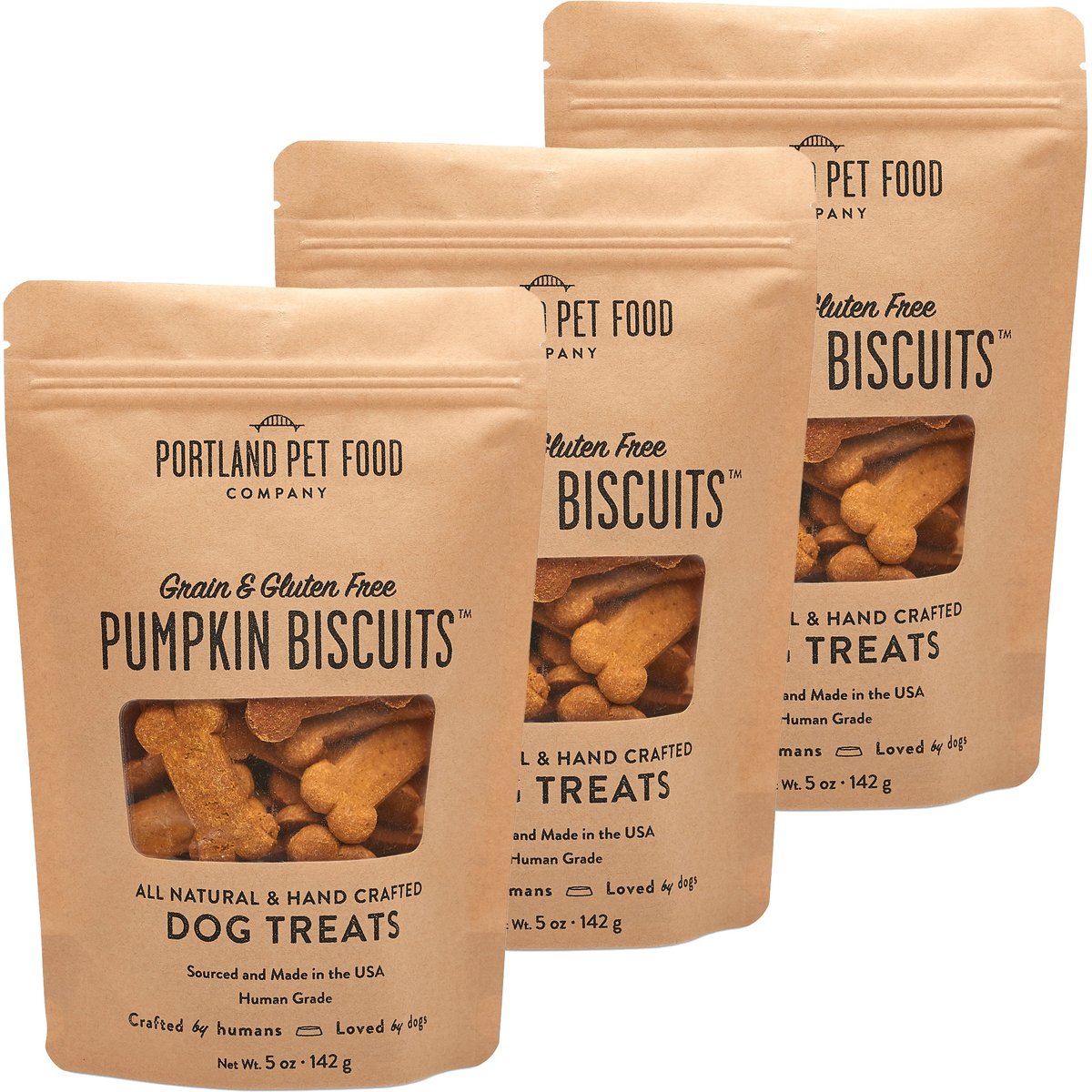Portland Pet Food Company Pumpkin Biscuits Grain-Free & Gluten-Free Dog Treats, 5-oz bag, bundle of 3