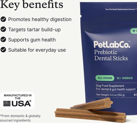 Show full view: PetLab Co. Prebiotic Dental Sticks Dog Dental Chews, 24 count slide 4 of 11