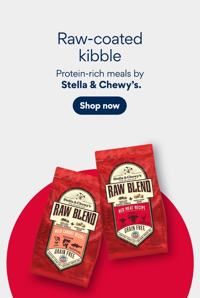 Raw-coated kibble Protein-rich meals by Stella & Chewy's.