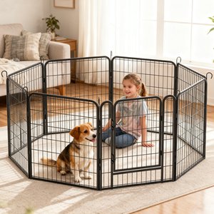 Yafylly 31.7-in Heavy Duty Metal Dog Playpen, Black, Black, 8-panel